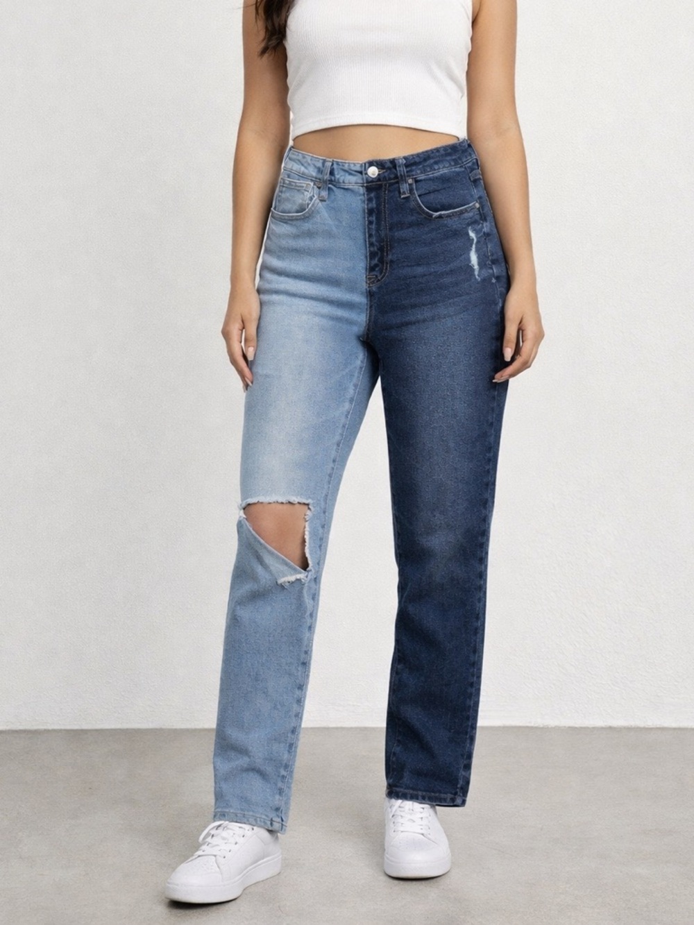 No Boundaries Two Tone Jeans Size 7 High Rise Distressed Color Block Denim